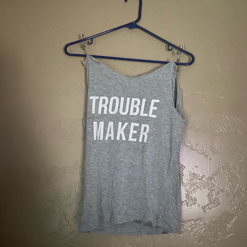 Forever 21 Grey Trouble Maker DIY Tank Top